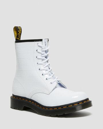 Dr Martens 1460 Lak Croc Emboss Læder Ankelstøvler Dame Hvide | DK 19ZUT